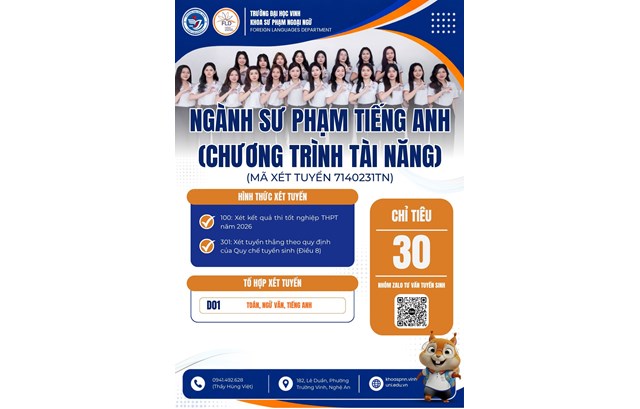 THÔNG TIN TUYỂN SINH HỆ ĐẠI HỌC CHÍNH QUY NGÀNH SƯ PHẠM TIẾNG ANH TÀI NĂNG NĂM 2026